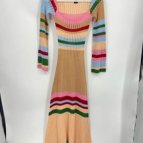Sunset Beach Bohemian Crochet Knit Dress striped maxi by trendy threads Sz S - Picture 2 of 11